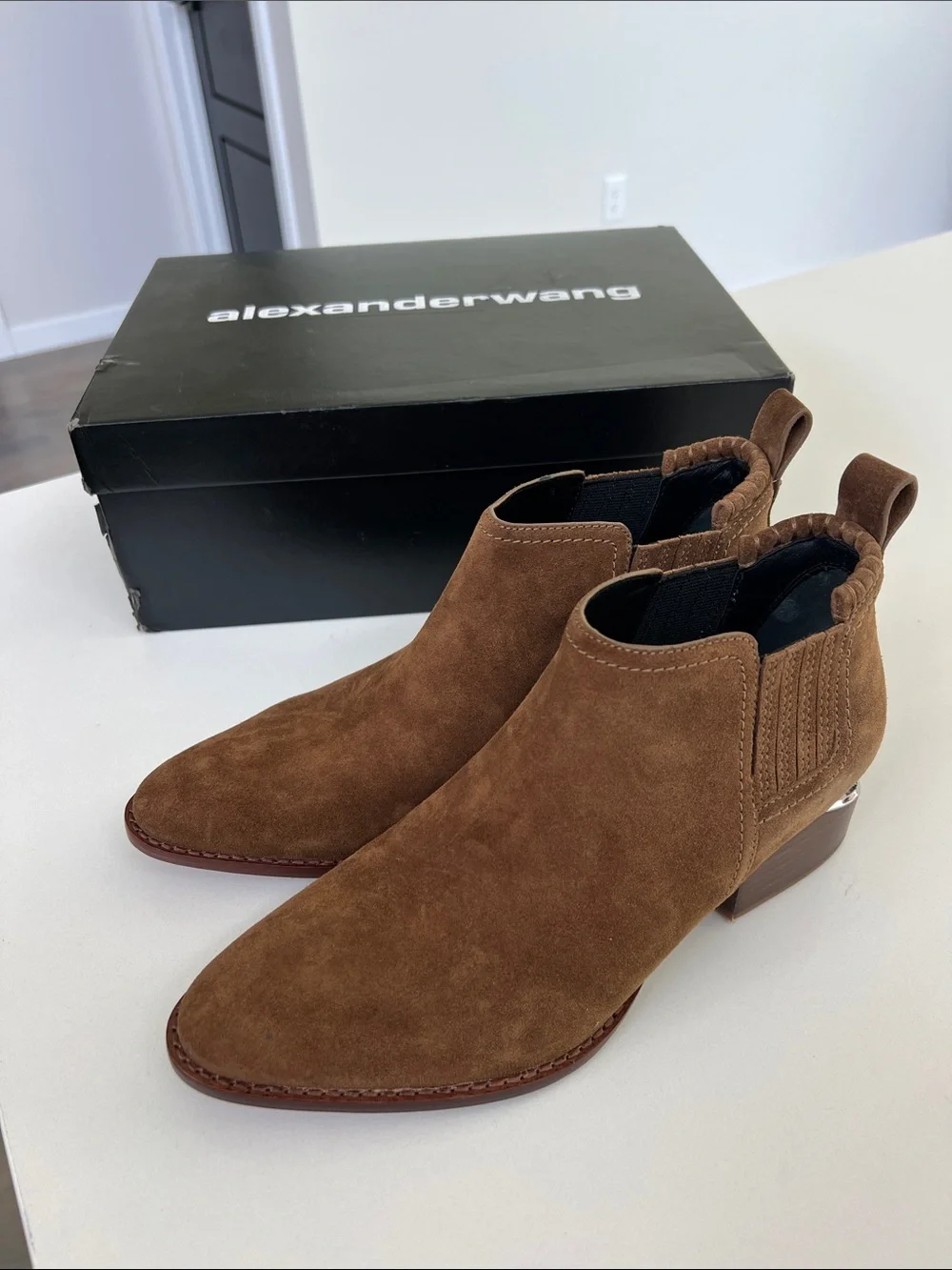 Alexander Wang kori brown suede ankle boots pointed toe booties cut out heels 37